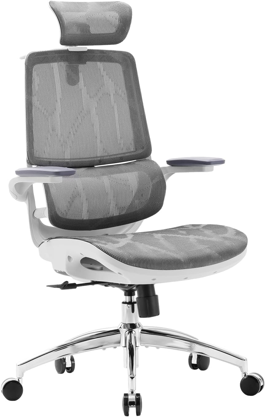 SIHOO M59AS-M301 Ergonomic Office Chair, Upgrade the large cushions,Breathable Mesh Desk Chair with Dual Back Design, Swivel Task Chair, Adjustable Height Gaming Chair(Ivory)