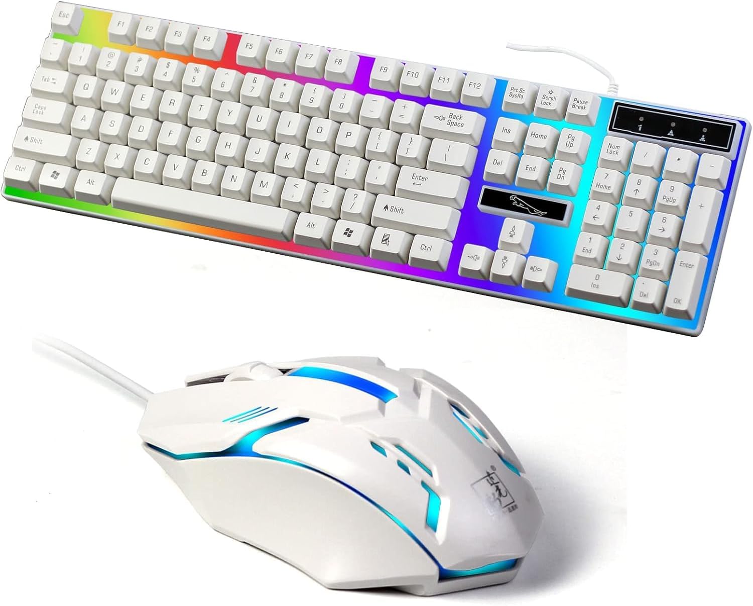 SKY-TOUCH Computer Gaming Keyboard and Mouse Combo :Keyboard with Flexible Polychromatic LED Lights Mechanical Feel Wired USB Working Keyboard Mouse Set for Windows Computer(White)