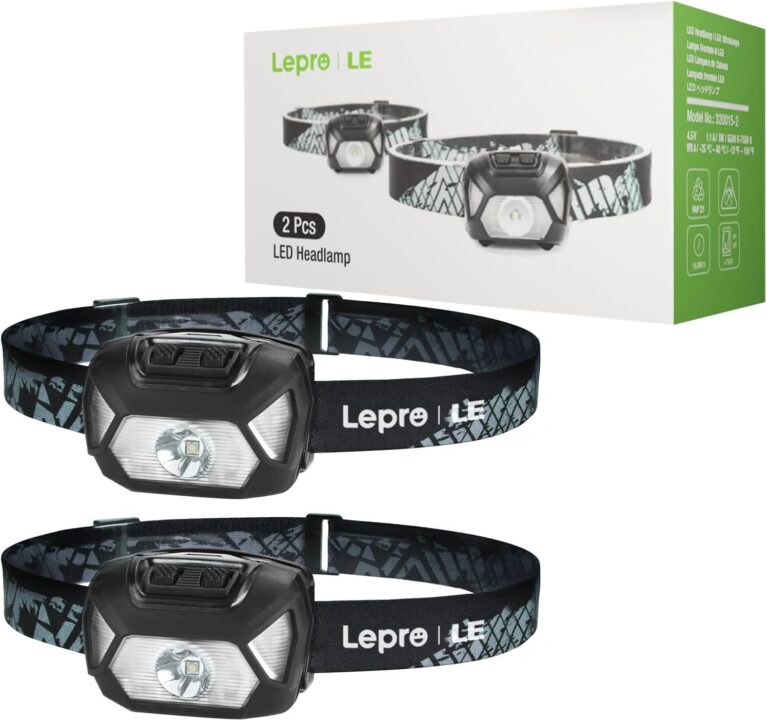 Lepro Head Torch, [2 Pack] Super Bright LED Headlamp with 6 Lighting Modes, Waterproof, Battery Powered LED Lightweight Headlight for Cycling Running Camping for Kids Adults [Not Included Battery]
