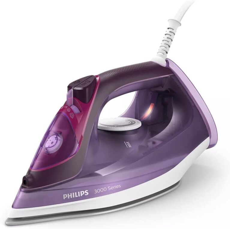Philips Steam Iron 2600W, 40g/min Continuous Steam, 200g Steam Boost | 3000 Series, Calc-Clean, Drip-Stop Technology, Vertical Steam, Ceramic, 300ml, Purple, DST3041/36
