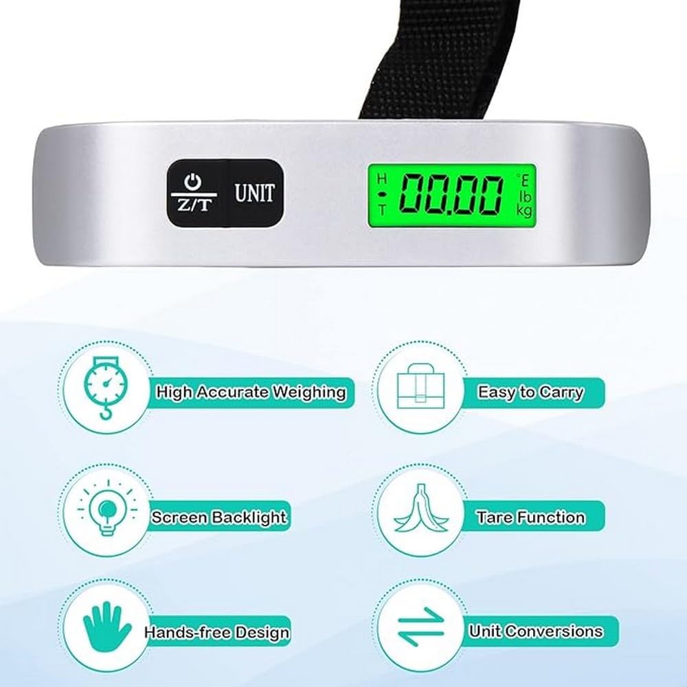 SKY-TOUCH Digital Luggage Scale, Portable Luggage Weight Scale, Hanging Suitcase Weigher for Travel, Suitcase Scale with Temperature Measurement Function 110 lb/ 50KG Capacity Grey - الصورة 2