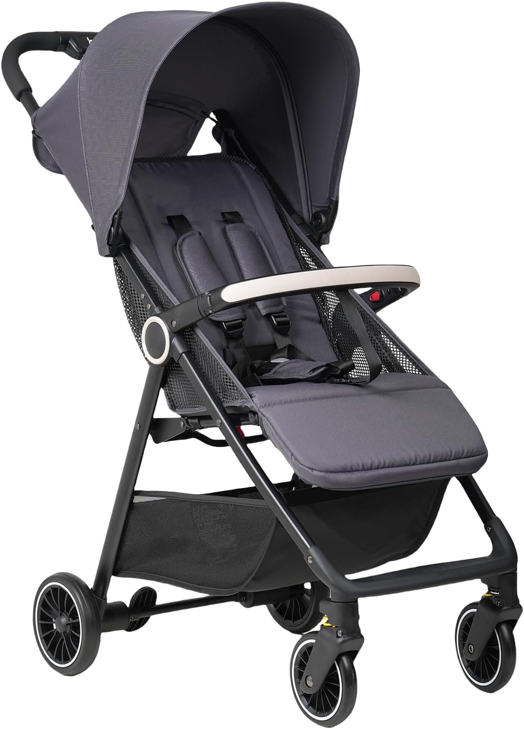 Lightweight Baby Travel Stroller, Compact & Airplane-Friendly, 4.95KG Only, One-Hand Fold,Large basket, Mesh Ventilative Seat, Portable Travel Toddler, Gray