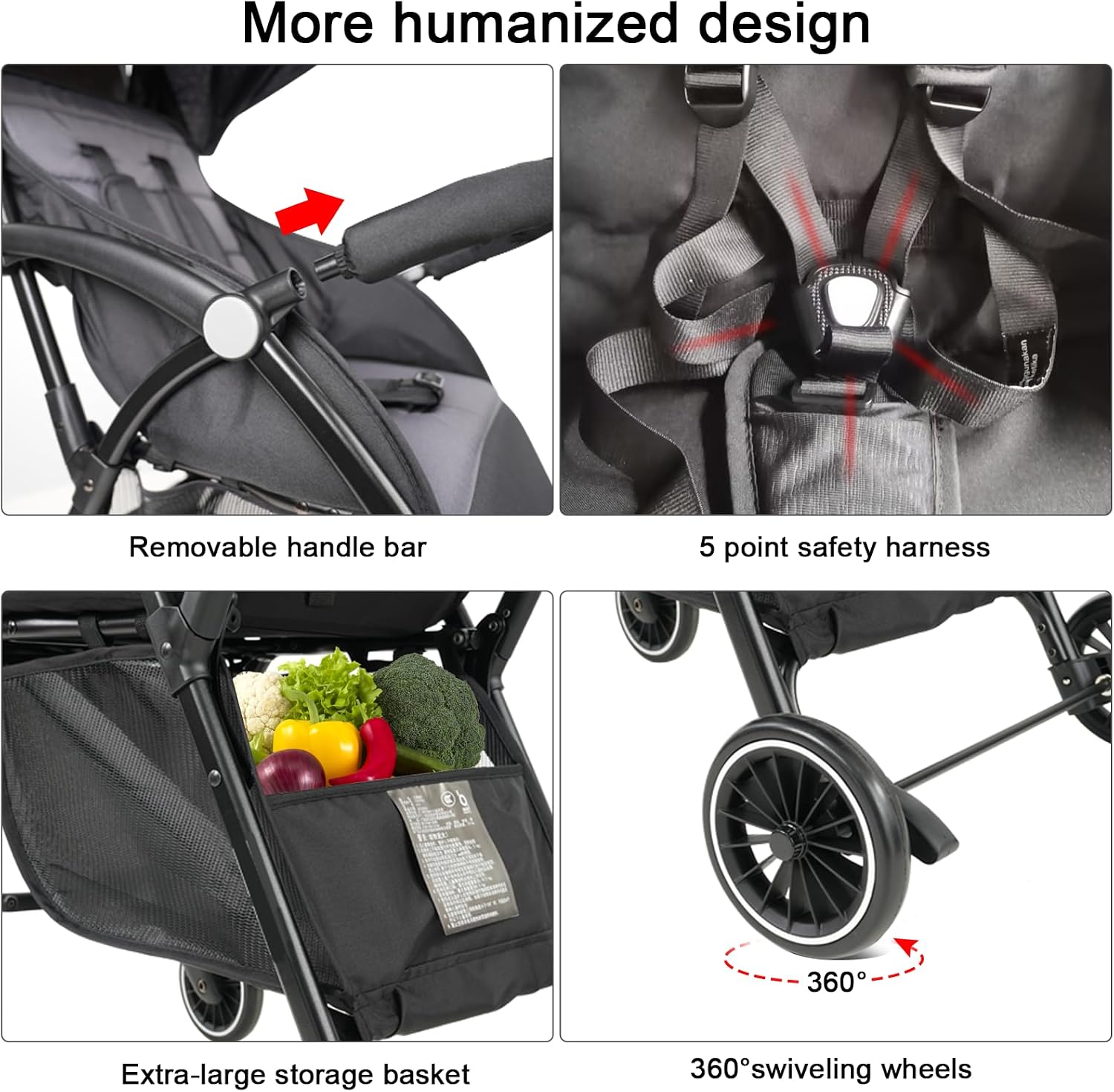 Lightweight Baby Travel Stroller, Compact & Airplane-Friendly, 4.95KG Only, One-Hand Fold,Large basket, Mesh Ventilative Seat, Portable Travel Toddler, Gray - الصورة 5