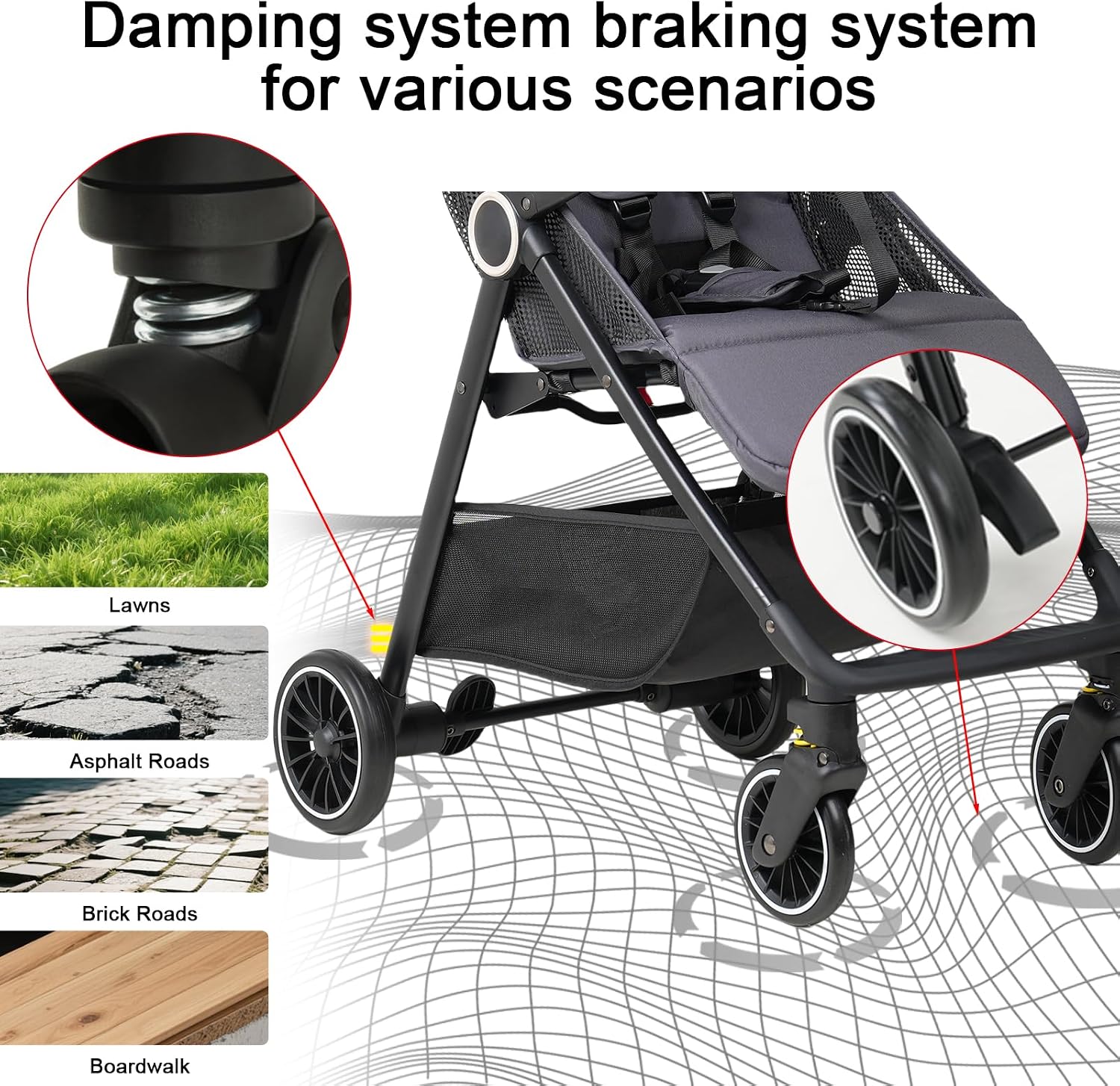 Lightweight Baby Travel Stroller, Compact & Airplane-Friendly, 4.95KG Only, One-Hand Fold,Large basket, Mesh Ventilative Seat, Portable Travel Toddler, Gray - الصورة 6