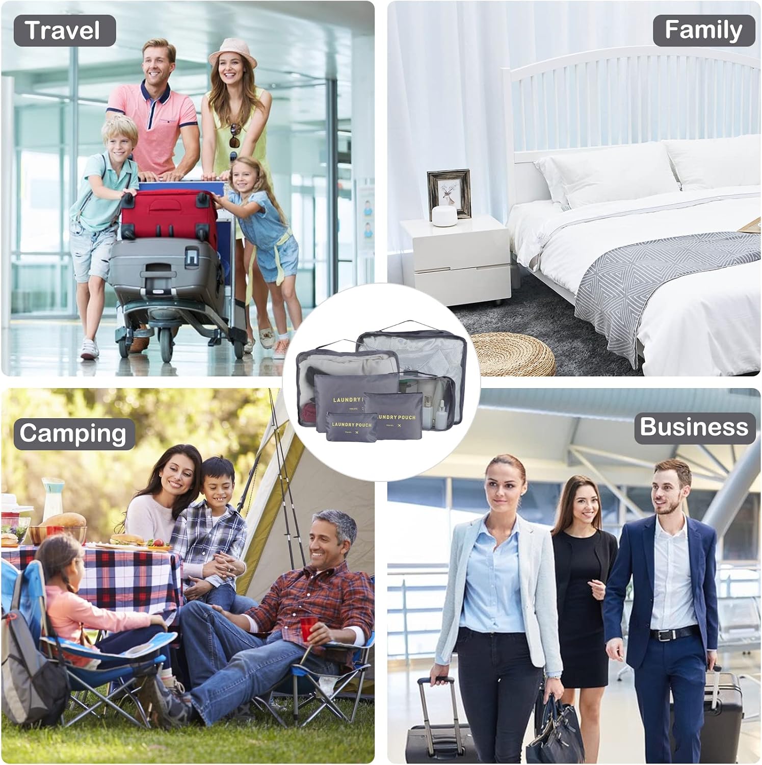 SKY-TOUCH 6-Piece Travel Luggage Organizer Set, Waterproof Packing Cubes and Laundry Bags, Travel Accessories,Grey - الصورة 7