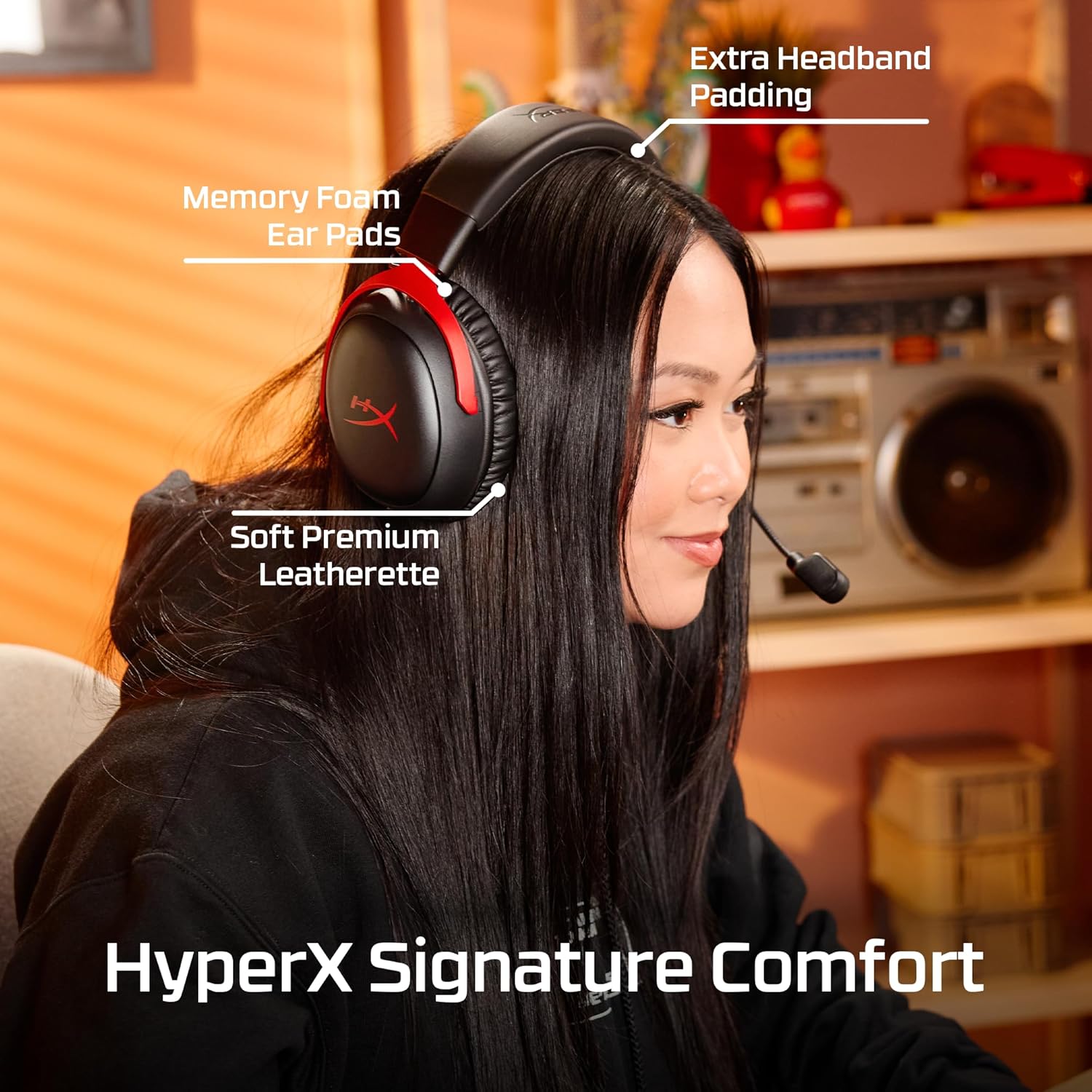 HyperX Cloud III S – Wireless Gaming Headset for Multi-Platform, 2.4GHz, Battery Life up to 120 Hours / 200 Hours Bluetooth, 53mm Angled Drivers, 10mm Detachable Mic, Black-Red - الصورة 5