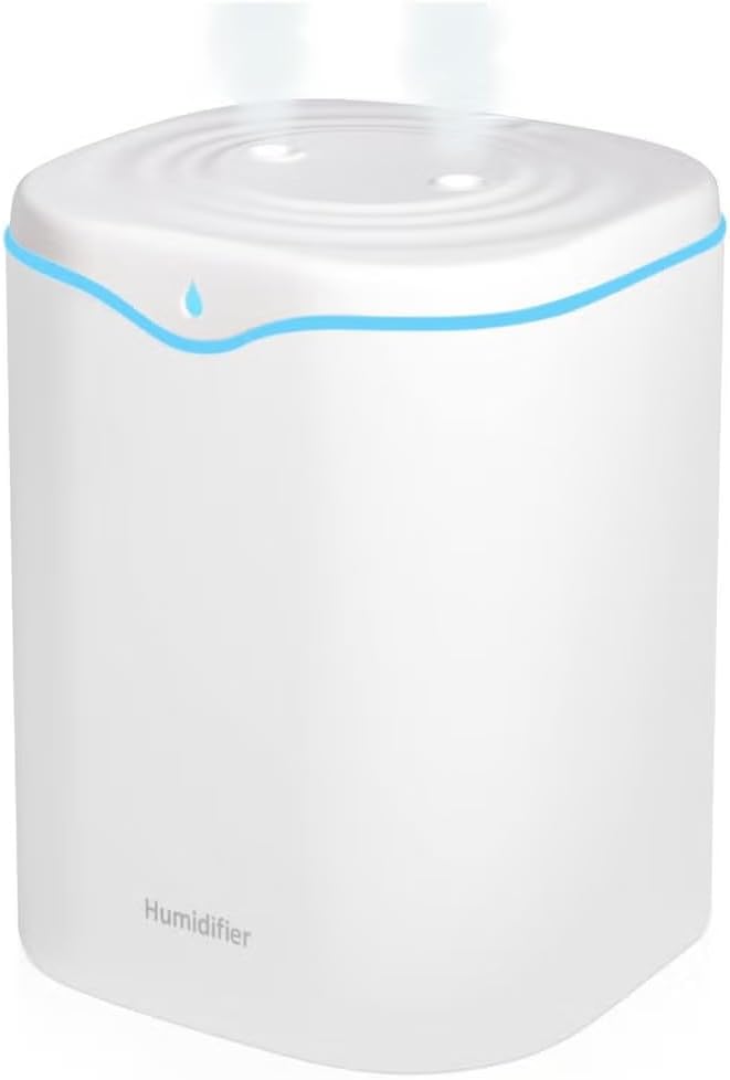 Cool Mist Humidifier, 36Hrs Runtime & 5 Color LED Night Light, 2L USB Portable for Bedroom, Auto Shut-Off, Dual-Spray & Super Quiet, White