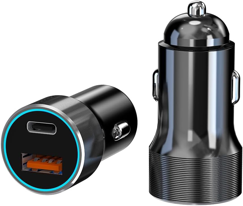 XZM C29 USB-C Car Charger 60W Fast Charging USB + Type-C Car Adapter, a compact car phone charger for iPhone, a must-have for road trips, 5V-12V compatible (USB + Type-C)