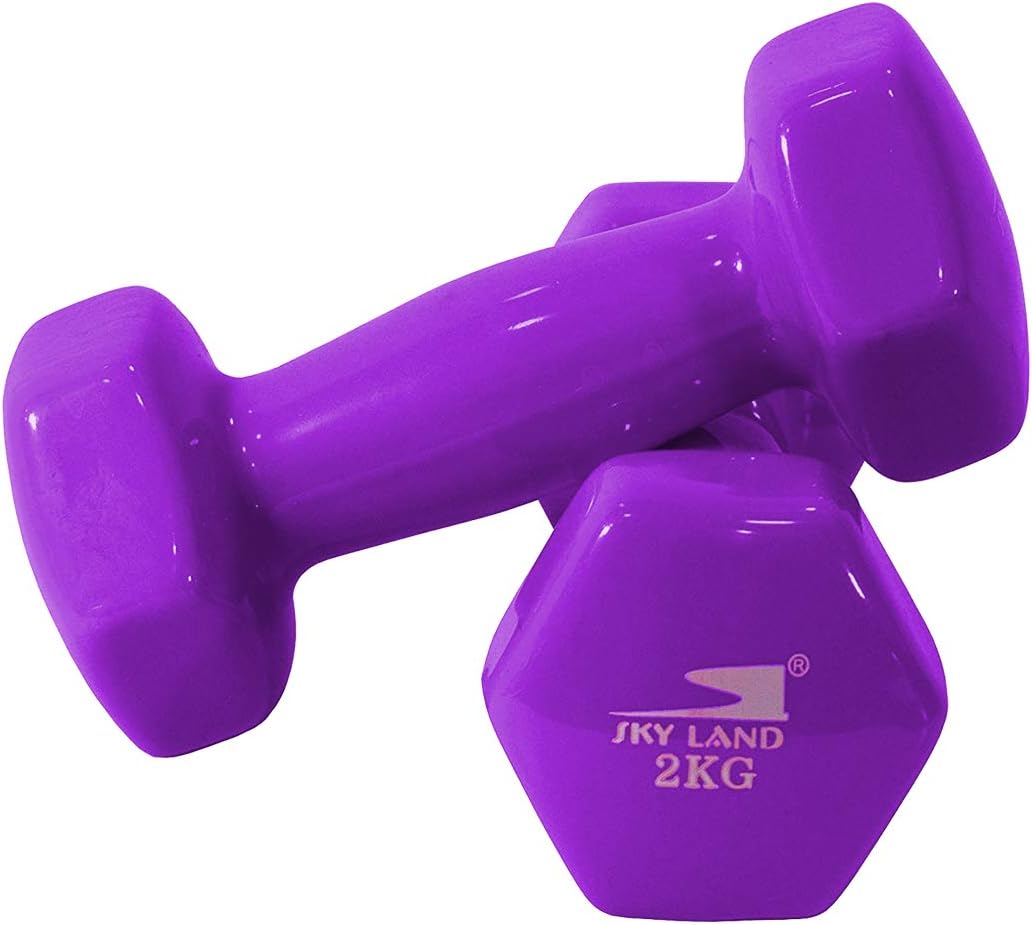 SKY LAND Classical Dumbbells Hand Weights Set of 2 - Vinyl Coated Exercise & Fitness Dumbbell for Home Gym Equipment Workouts Strength Training, 2Kg X 2 Purple, EM-9219-2 - الصورة 3