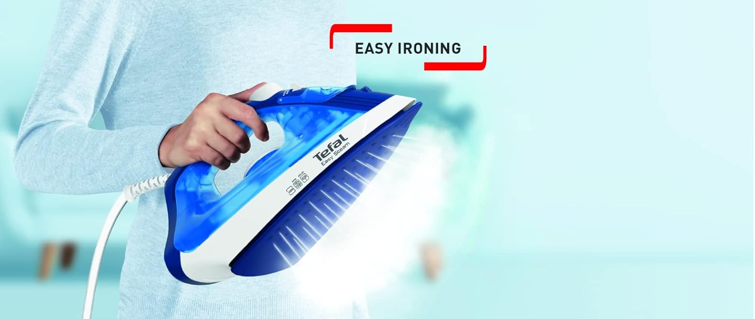 TEFAL Easy Steam| Steam Iron| Non-stick| Anti-scale| 220 ml| 1200 Watts| Blue| FV1941M0 - الصورة 4