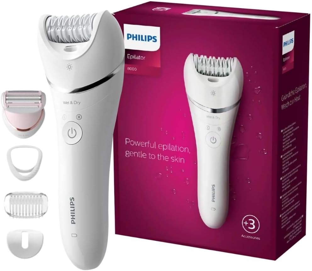 Philips Epilator Series 8000 Cordless Wet and Dry Epilator for Legs and Body, Includes 5 Accessories, BRE710/00