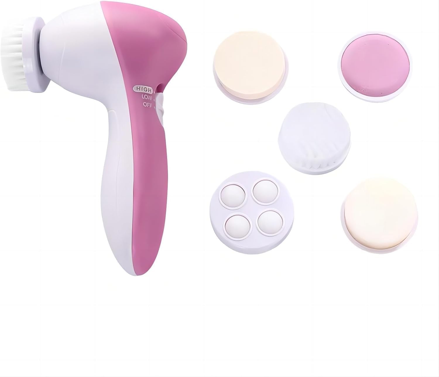 ECVV Facial Cleansing Brush Silicone Face Scrubber, 5 in 1 Portable Electric Exfoliating Rotating Massage Device Waterproof Deep Cleaning Exfoliation Spa Machine (Random Color)