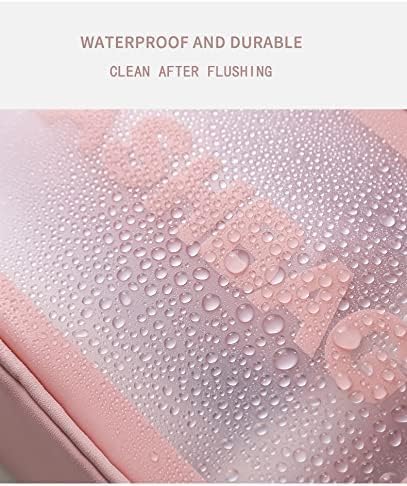 3Pcs Cosmetic Bag Vinyl Air Travel Toiletry Bags Bulk, Water Resistant PVC Packing Cubes with Zipper Closure & Carry Handle for Women Baby Men, Make-up brush Case Beach Pool Spa Gym Bag (Pink) - الصورة 5