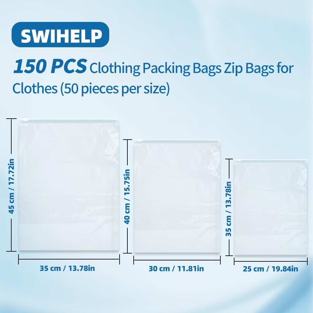 150 Pack Clothes Packaging Bags, Mix Size Resealable Ziplock Bags - الصورة 2