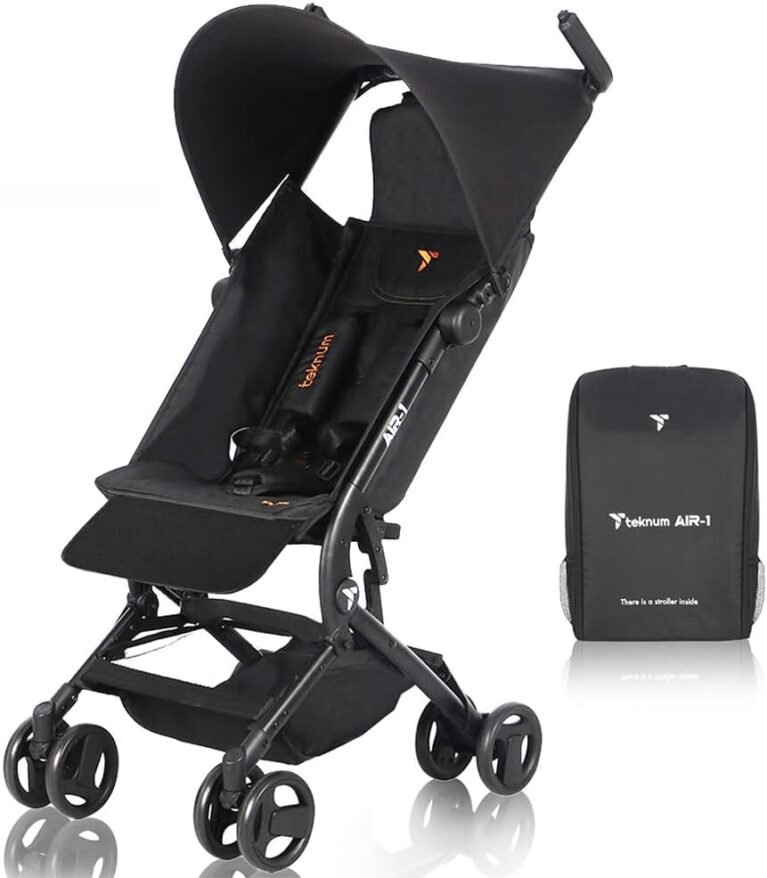 Teknum AIR-1 Travel Stroller, 0-3Years up to 22kg, Ultra Compact folding, Lightweight, Carry Bag, 5 point safety harness, Canopy, Wide Seat, Wheels, Multi Position Recline, Extendable Foot Rest, Black