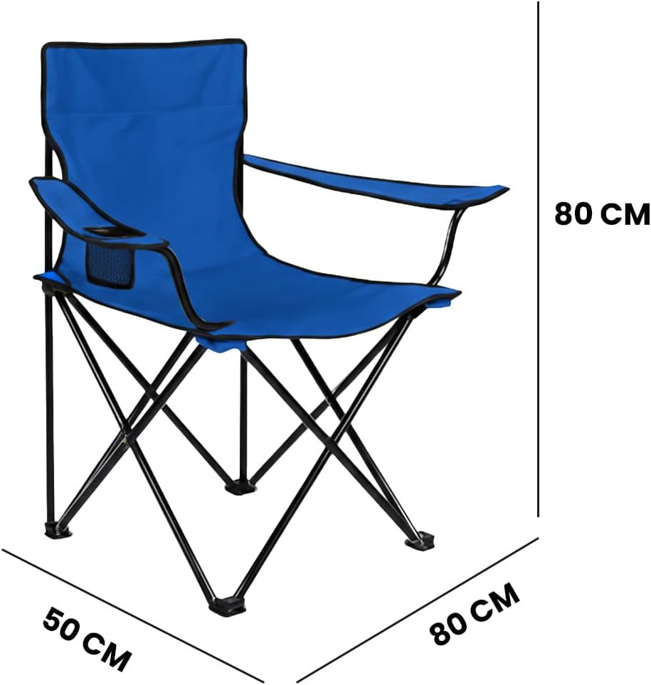 Jardin202 - Folding Steel Camping Chair with Armrests and Cover with Handles - 80 x 80 x 50 cm, Water Resistant - Ideal for Outdoor | Unit (Blue) - الصورة 3