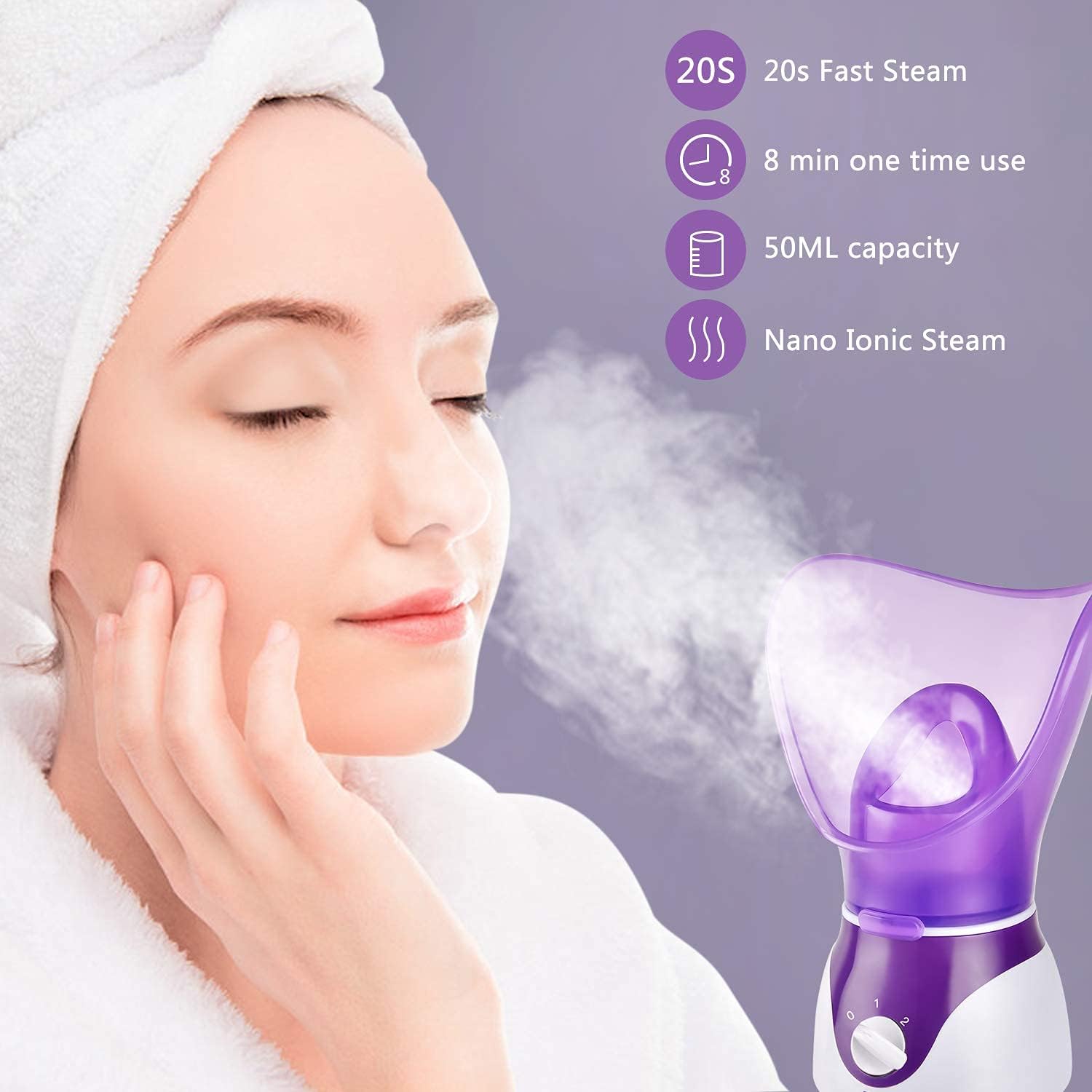 Bukela Nano Ionic Facial Steamer, Hot Mist Face Spa with Deep Cleaning, Portable Humidifier for Men and Women, Unclogs Pores and Moisturizes Skin - الصورة 5