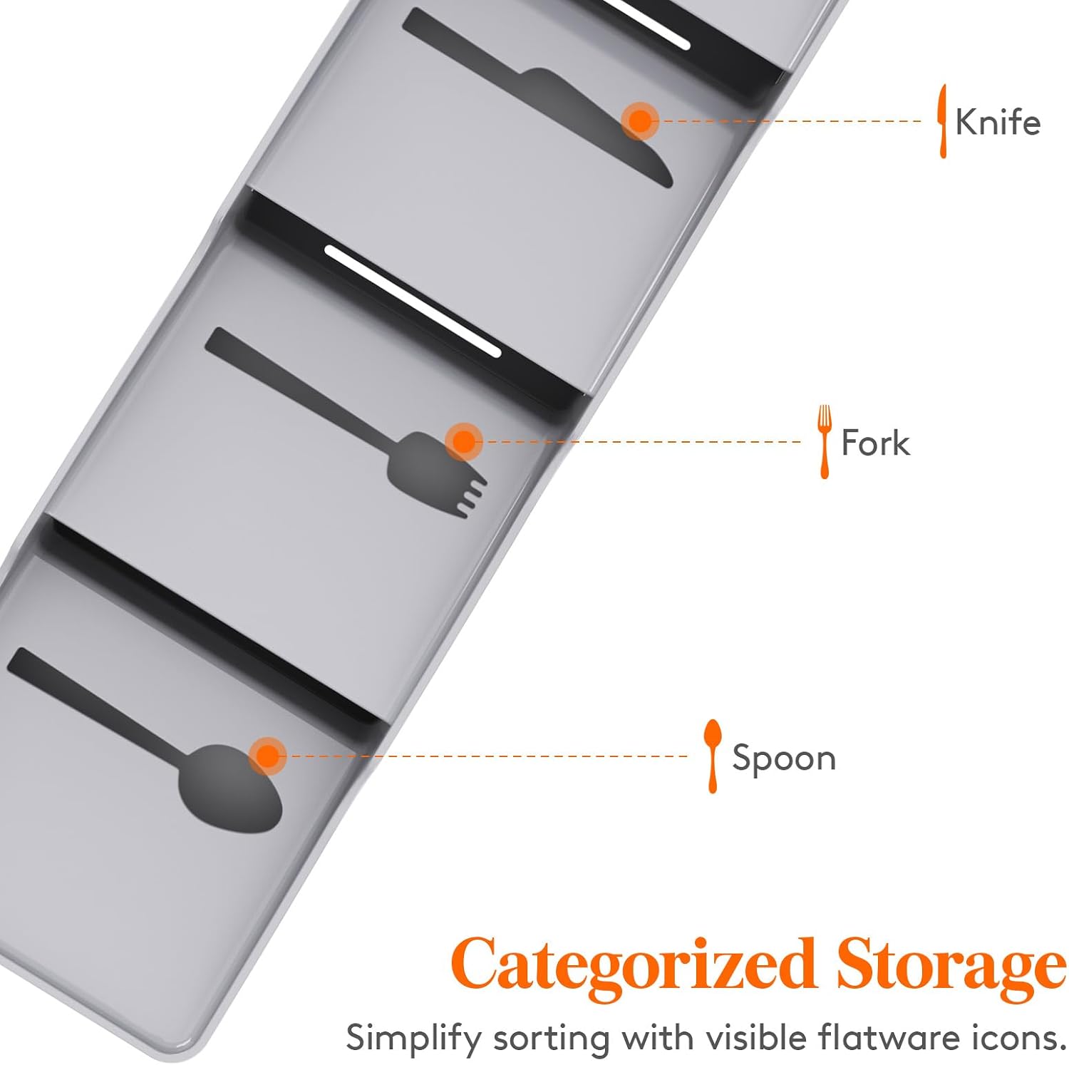 Lifewit Small Flatware Drawer Organizer, Compact Narrow Silverware Tray for Kitchen Drawers, Plastic Cutlery Holder for Spoons, Forks, Knives – Fits Small & Slim Kitchen Drawers, Gray - الصورة 3