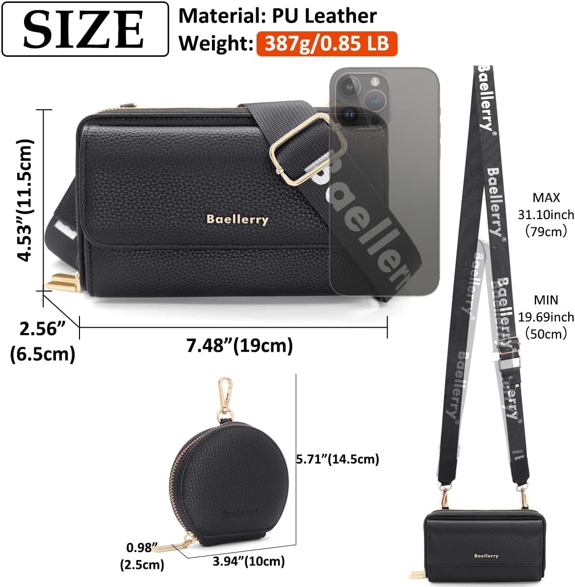 HNOOM Mobile Phone Case for Hanging, Small Mobile Phone Shoulder Bag, Women's PU Leather Mobile Phone Case with Purse for Hanging, Crossbody Shoulder Bag with Card Slots, Adjustable Shoulder Strap - الصورة 3