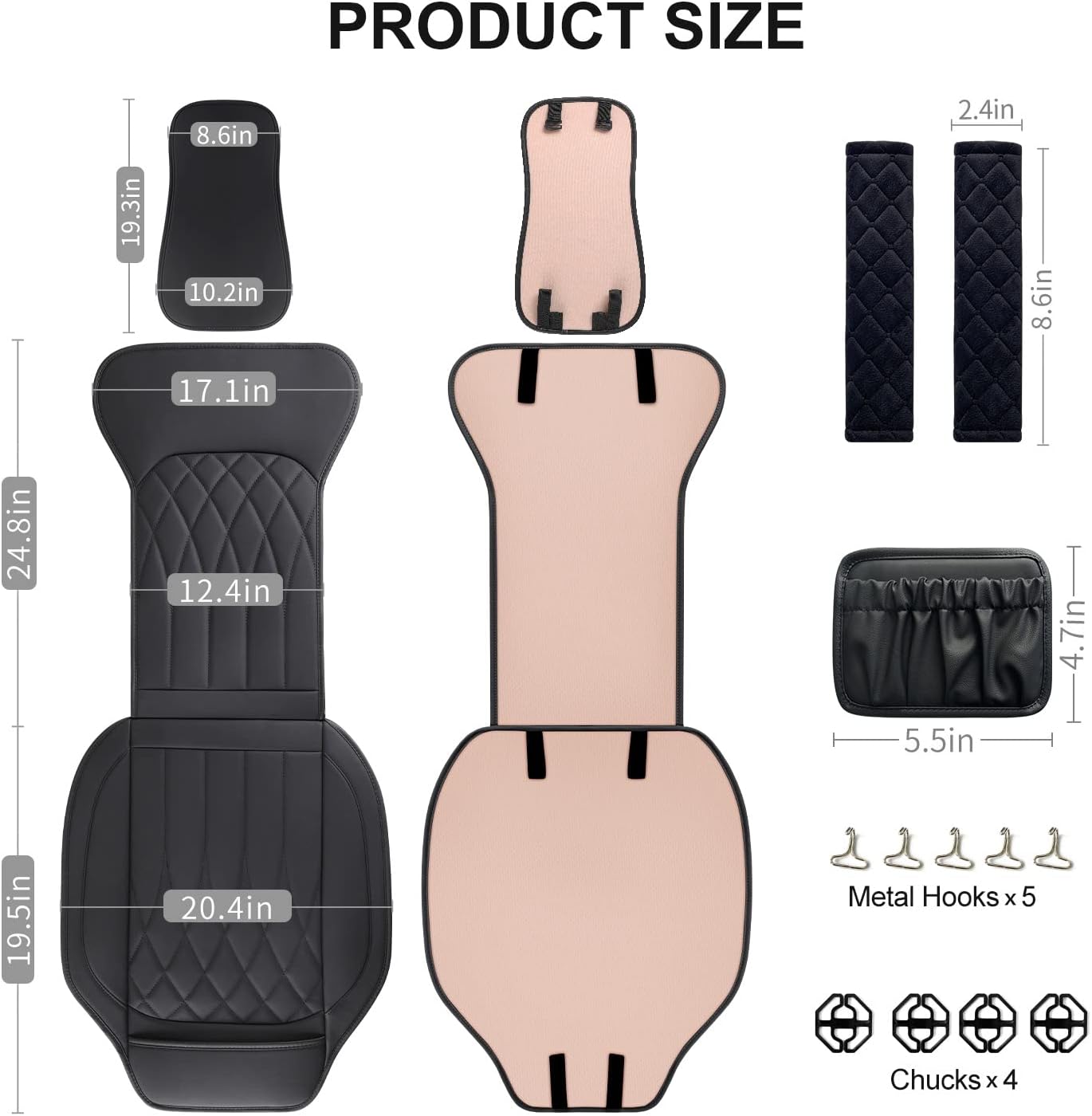 BEITK 2 Pack Leather Front Car Seat Covers, Universal Sideless Car Seat Protectors with Storage Pocket and Seat Belt Pads, Waterproof Automotive Seat Cover for Cars Trucks SUV(Black) - الصورة 2