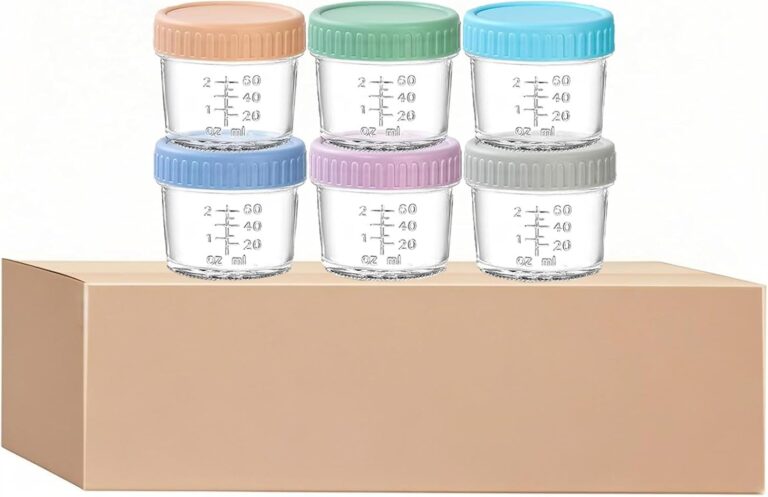 6 Piece Glass Food Storage Containers 4 OZ Seal Leakproof Food Jars with Lids Dishwasher Freezer and Microwave Safe for Seasonings, Jam, Soy Sauces Meal Prep Jars with Measurement Marks