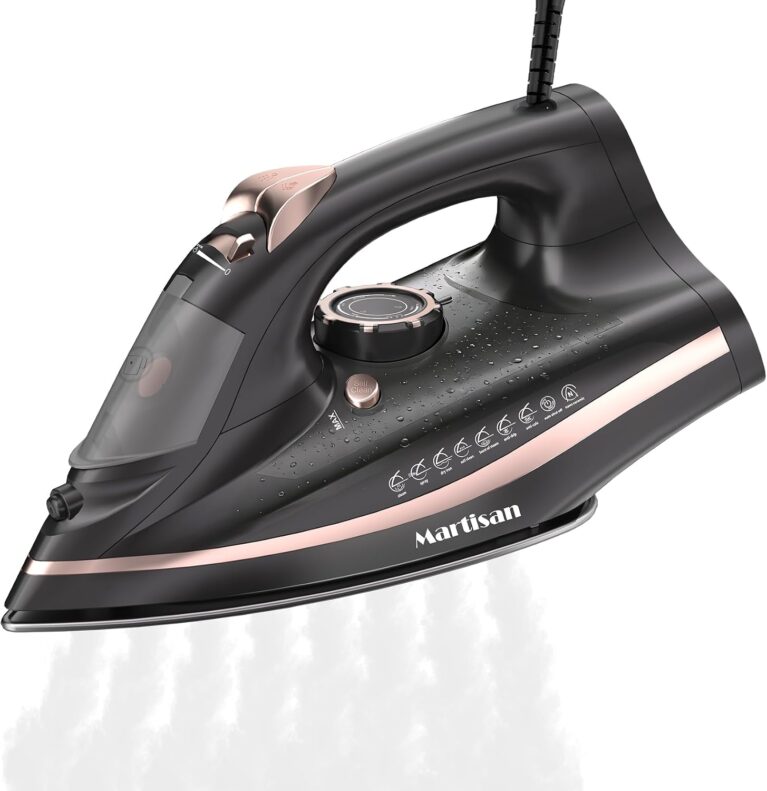 Martisan Steam Iron, 2600W, 160g/min Boost, 20s Heating, 39 Real Even Holes, Ceramic Soleplate, Spray & Burst, Adjustable Temp, Self-Cleaning, Anti Drip, Anti Calc, Large Water Tank, Rose Gold