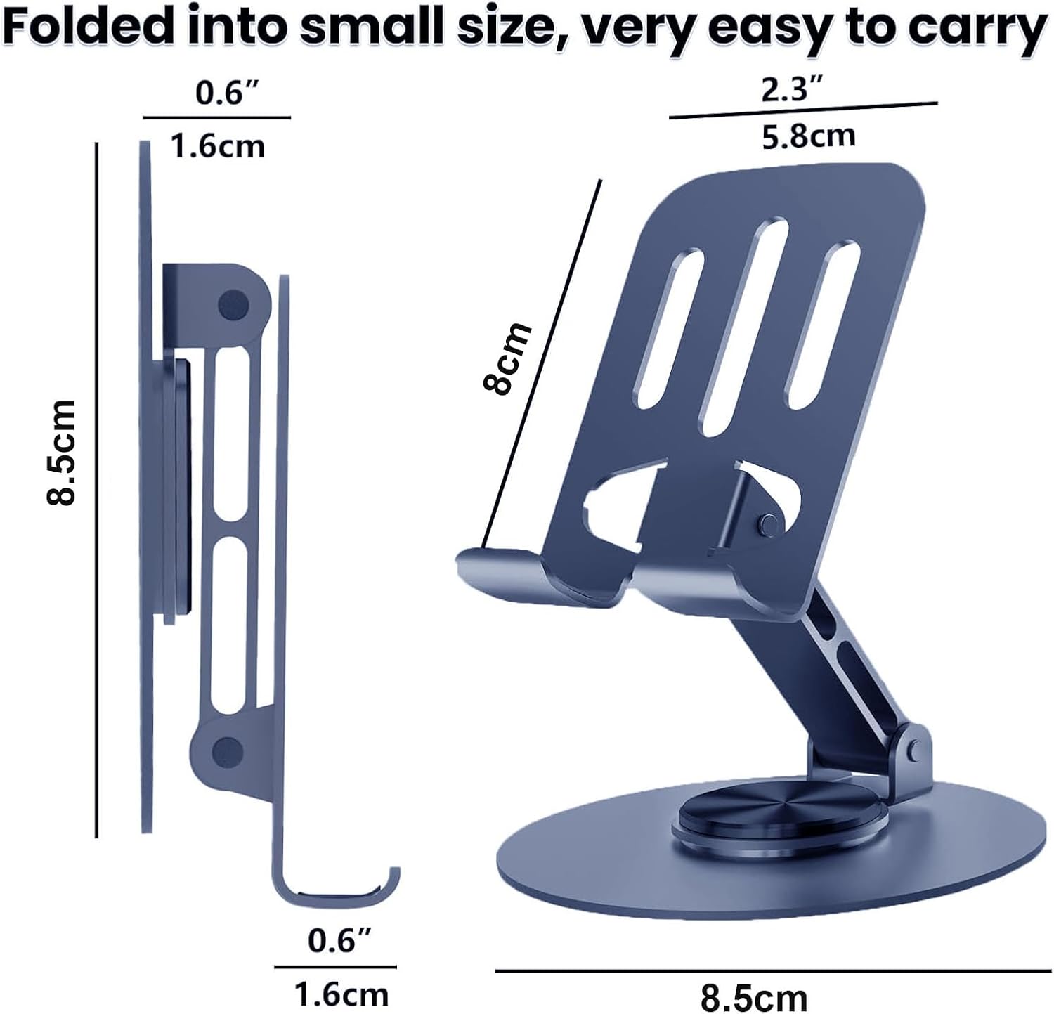 MOMENT Mobile Phone Tablet Stand for Desk, Aluminum Metal Foldable Desktop Cell Phone Holder Adjustable with 360° Rotation Universal for Smartphones, iPad, Tablets up to 13 Inches - الصورة 2