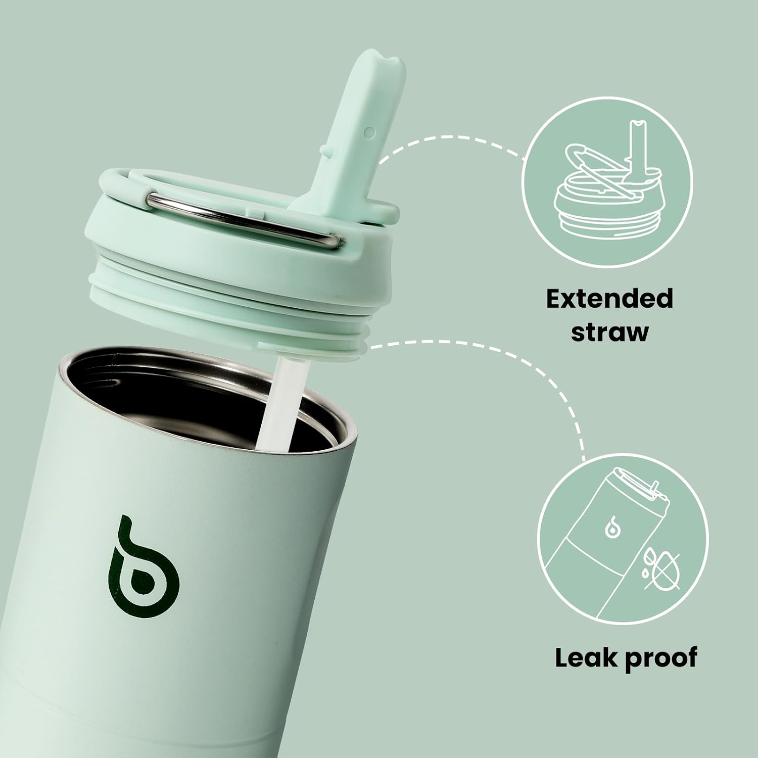 BOTTLE BOTTLE Insulated Water Bottle 24oz with Straw Lid and Handle for Sports Travel Gym Stainless Steel Water Bottles Double-Wall Vacuum Metal Thermos Bottles Leak Proof BPA-Free (Light Green) - الصورة 4
