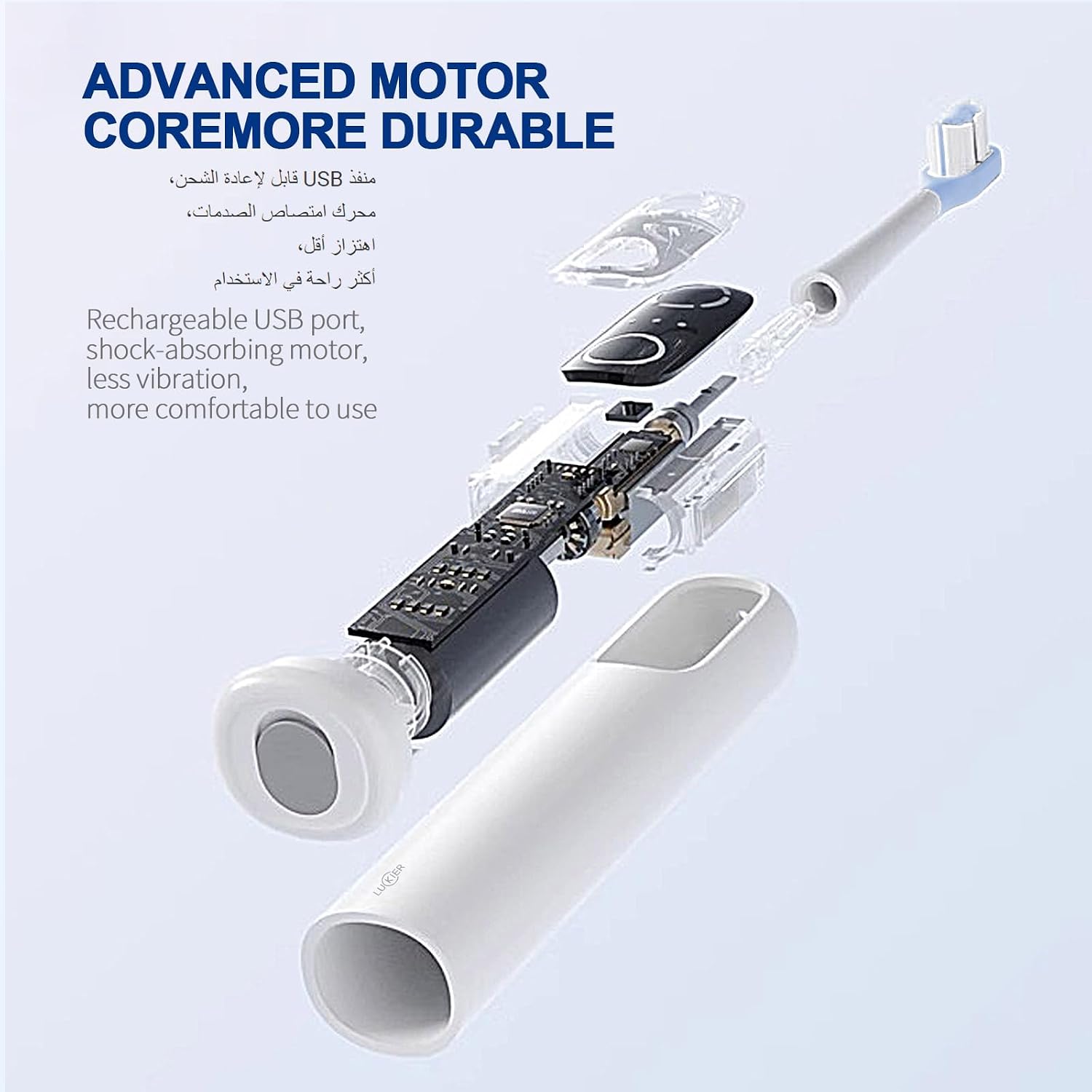 Electric Toothbrush – 60° Left-Right Swinging Motion, 5 Cleaning Modes, 3 Intensity Levels, 4 Replaceable Brush Heads, IPX7 Waterproof, USB Rechargeable – for Home & Travel - الصورة 8