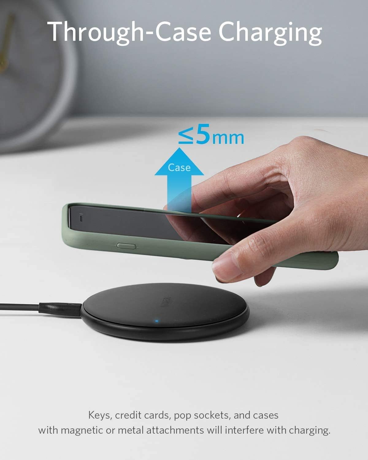 Anker Wireless Charger, PowerWave Pad for Samsung, Qi-Certified 10W Max for iPhone 16/15/14/13/SE, 2020/AirPods/Galaxy S20 (No AC Adapter, Not Compatible with MagSafe Magnetic Charging) - الصورة 5