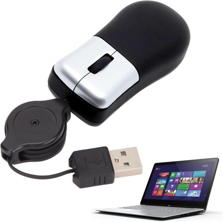 Mini Travel Optical Mouse, black, Wired Plug & Play, Retractable USB/USB-C Cable, Small Corded Mice for Laptop/PC/MacBook/iPad/Smartphones | Suitable for Working, Gaming, Notebook Use