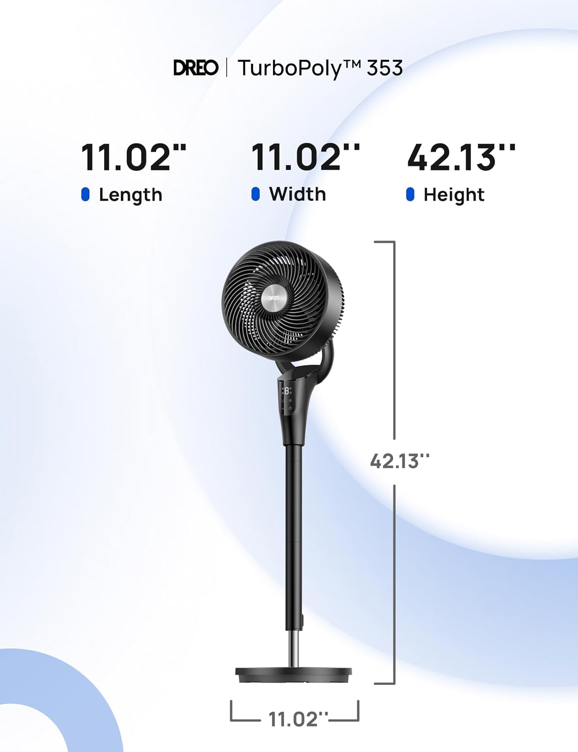 DREO Pedestal Fan for Bedroom 2026 Upgrade – 90ft Airflow, 20dB Ultra-Quiet, 90° Oscillating, Energy-Saving DC Motor, 8+ Speeds & 3 Modes, Adjustable Height 38-42'', 8-Hour Timer, 105° Manual Tilt - الصورة 10