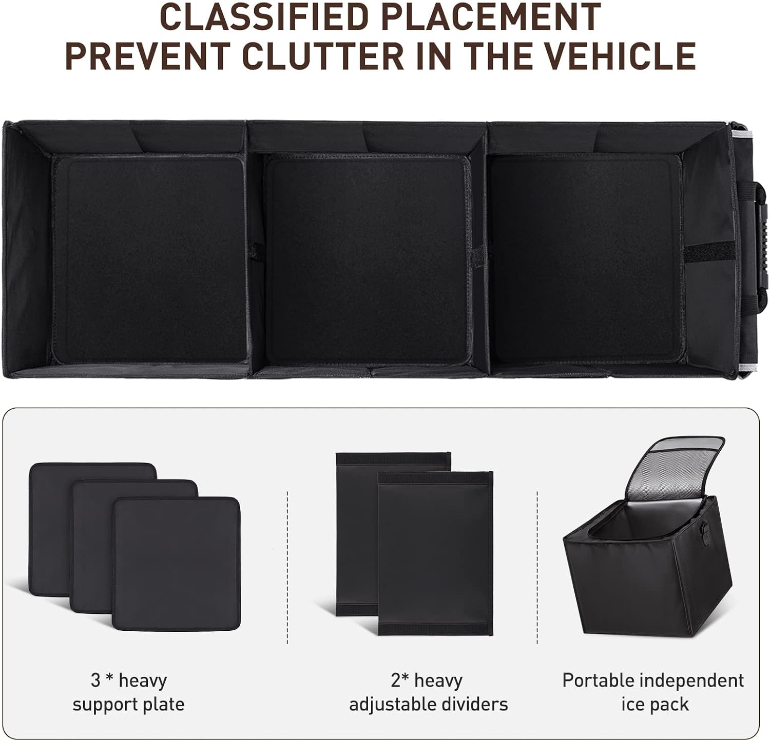 Car Trunk Organizer, Foldable Large Capacity Waterproof Storage Box with Lid, Expandable Multi-Compartment Pockets, Insulated Leakproof Cooler Bag, Adjustable Straps, for SUV Travel (Black) - الصورة 6