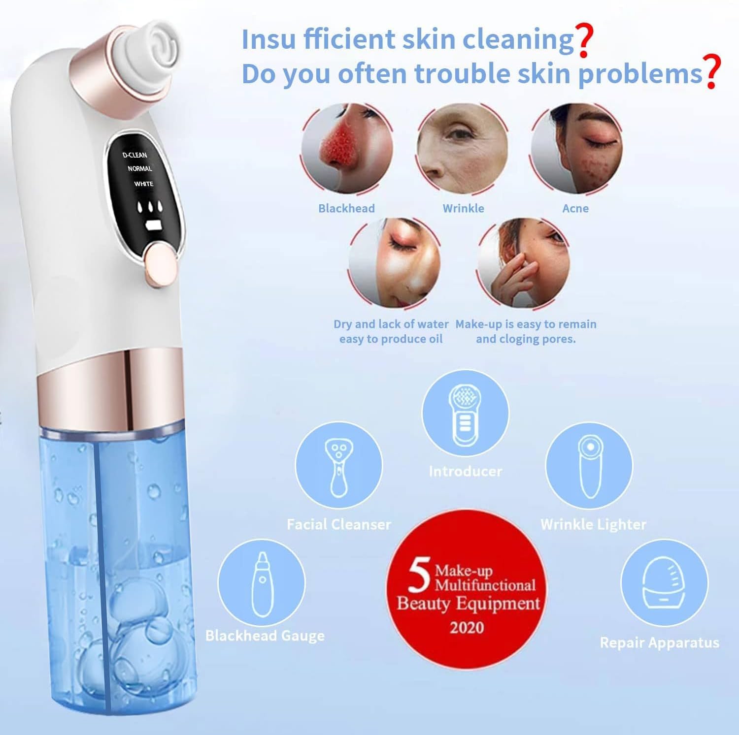 DMG TECH Blackhead Remover Pore Vacuum Cleaner, Hydrafacial Skin Cleansing Device, Gentle Suction Facial Pore Cleaning Tool with 3 Suction Powers, 6 Attachments & 4 Probes, USB Rechargeable - الصورة 2