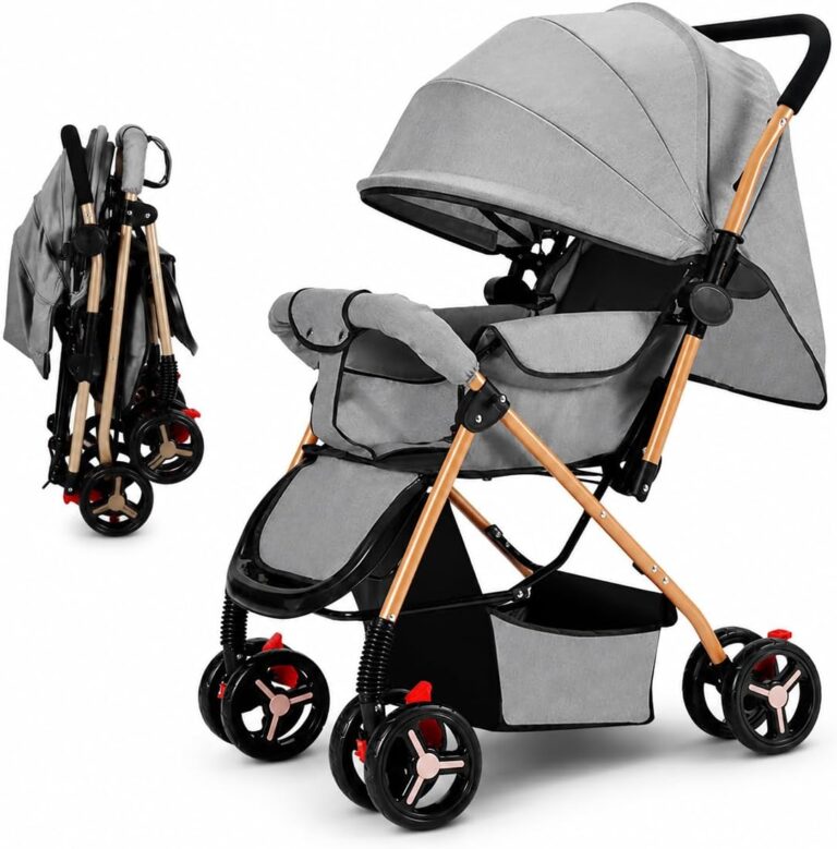 VINNYSEN Lightweight Stroller, Foldable Baby Stroller with Waterproof Canopy, with Cup Holder and Storage Basket, 0-36 Months Gray