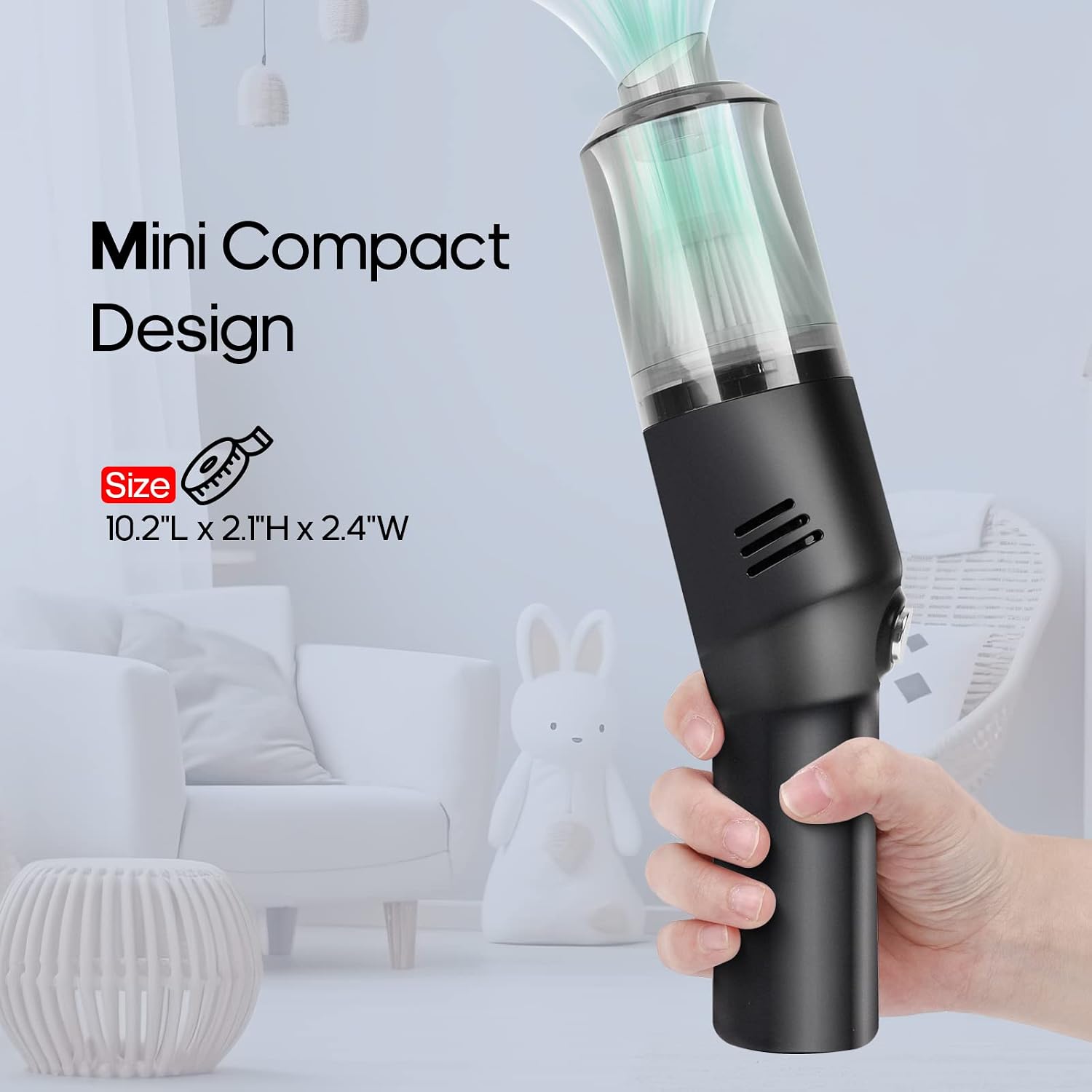 Auloea Cordless Portable Mini Car Vacuum Cleaner, Powerful (400g) Handheld Vacuum Cleaner, Cordless Rechargeable, Black, Hand Vacuum Cleaner for Car/Desk - الصورة 2