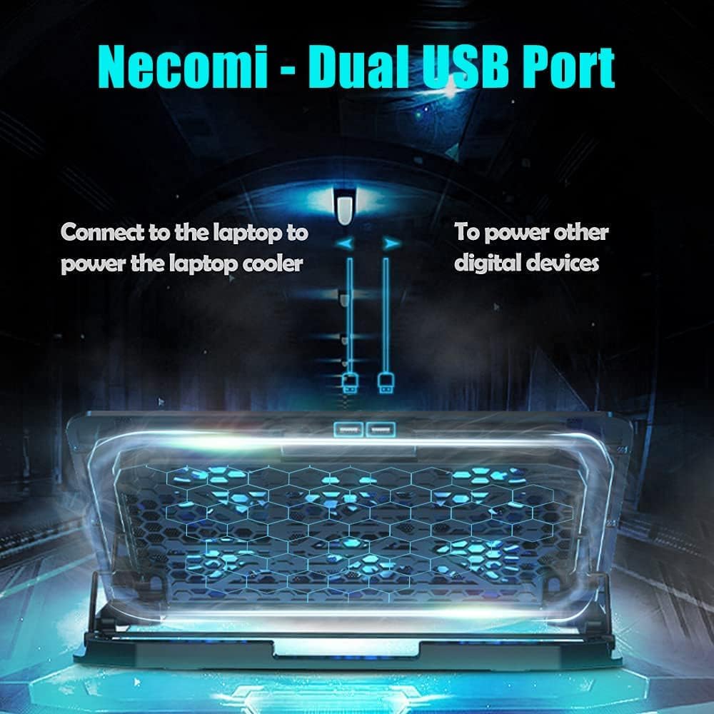 Laptop Cooling Pad, Necomi Laptop Cooler Stand with 6 Quiet Cooling Fans and 6 Height Adjustable Dual USB Powered Gaming Laptop Cooling Stand for 12-17 Inch Laptop Computer - الصورة 6