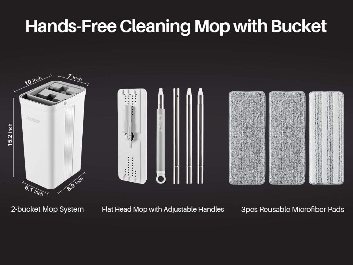 JOYMOOP Mop and Bucket with Wringer Set for Home, Flat Mop and Bucket System, Mops for Floor Cleaning and Wall Cleaner, with 3 Reusable Microfiber Mops Pads - الصورة 10