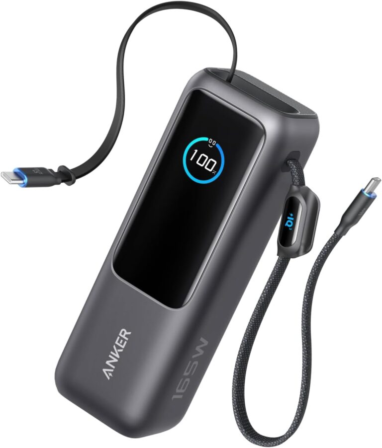 Anker Power Bank, 25,000mAh 165W Ultra-Fast Portable Charger for Dual Laptops, Fast Charging Battery Pack with Built-In and Retractable Cables, For iPhone 17/16/15, Samsung S25/S24, Huawei, Honor