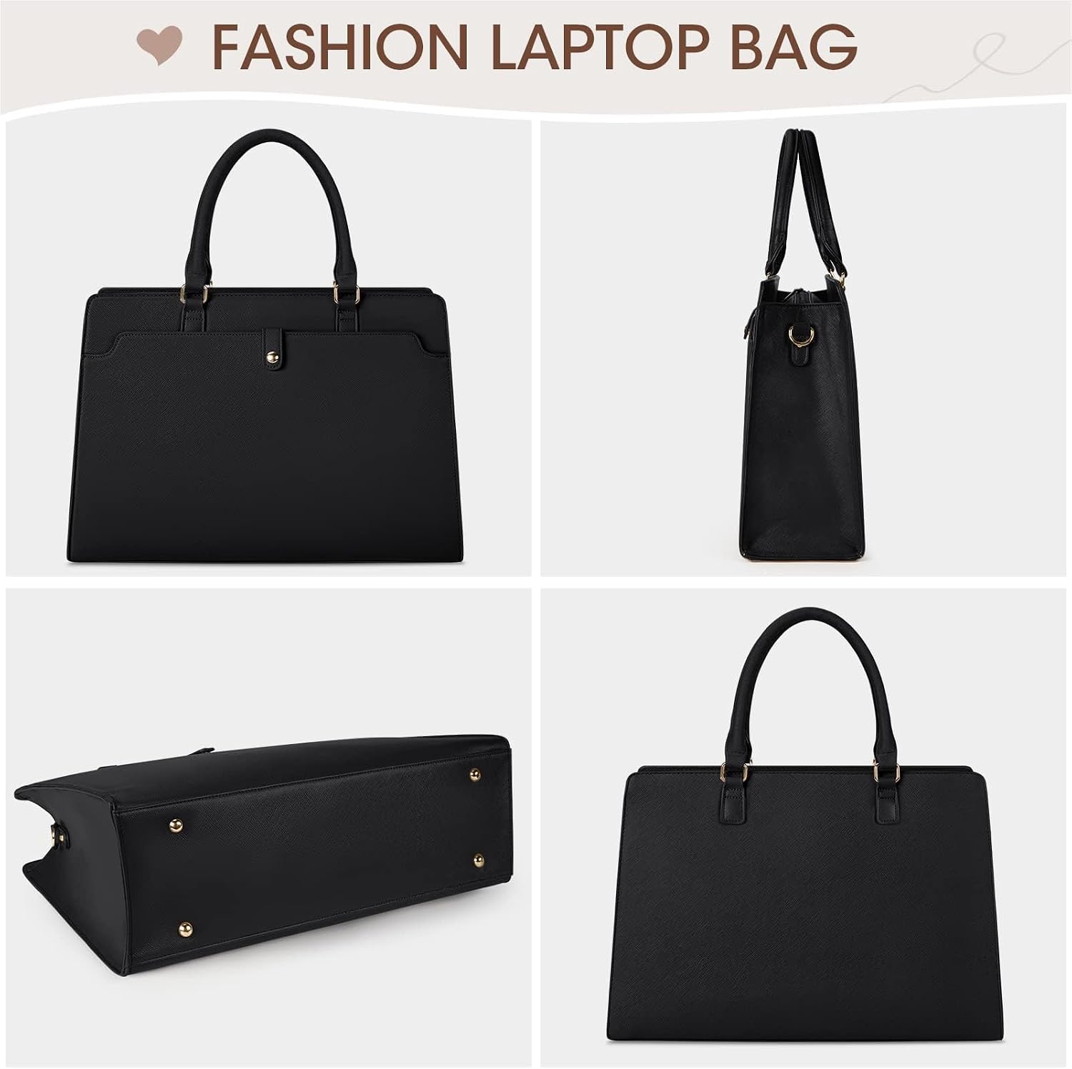 Laptop Bag for Women, 15.6 Inch Leather Office Work Bag with Mezzanine, Waterproof Large Capacity Briefcase, Dual Purpose Handbag Shoulder Bag for Business, Travel, Casual, Black - الصورة 8