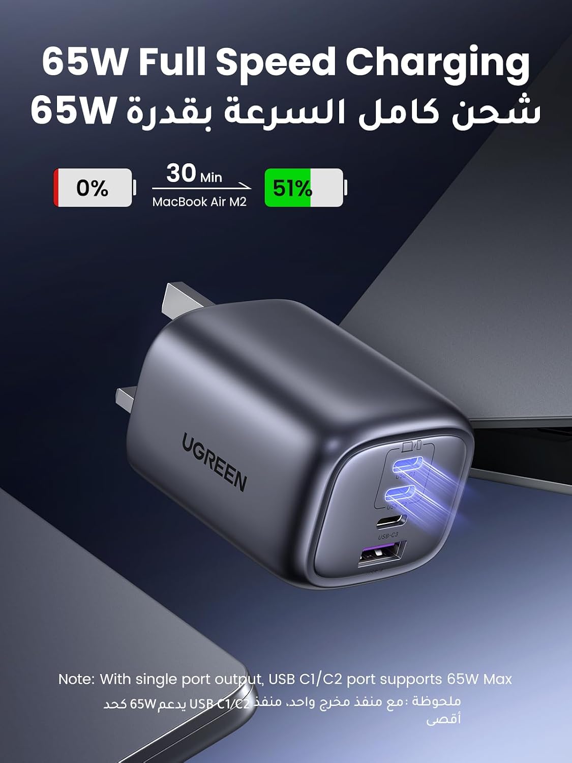 UGREEN Nexode 65W USB Charger Type C, PPS Fast Charger with Foldable Prong - الصورة 3