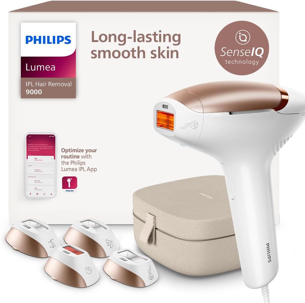 Philips Lumea IPL Laser Hair Removal Device 9000 Series, 4 Attachments & Luxury Box, SmartSkin Sensor, 60 Days Money Back Guarantee, Clinically Proven Performance Permanent Hair Removal, BRI984/02