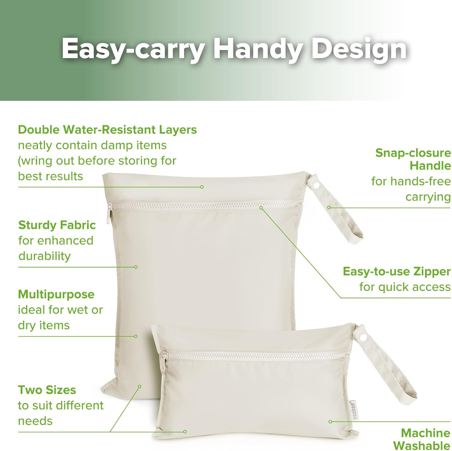 haakaa Waterproof Wet Bags for Baby Wet Dry Bags for Cloth Diaper, Swimsuit & Travel, 1pc, Beige - الصورة 3