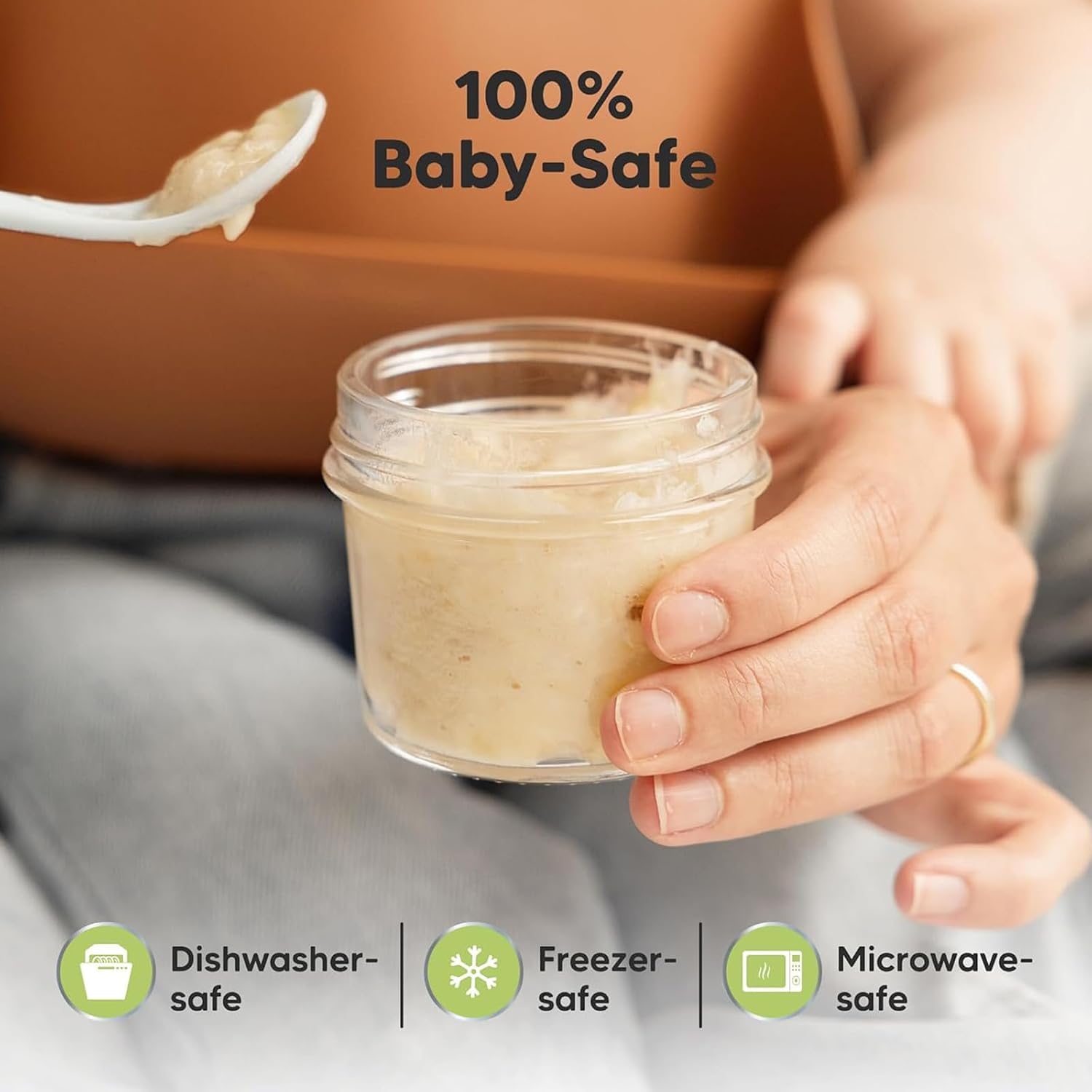 12 Piece Glass Baby Food Storage Containers 4 OZ Seal Leakproof Baby Food Jars with Lids Dishwasher Freezer and Microwave Safe for Seasonings, Jam, Soy Sauces Meal Prep Jars with Measurement Marks - الصورة 6