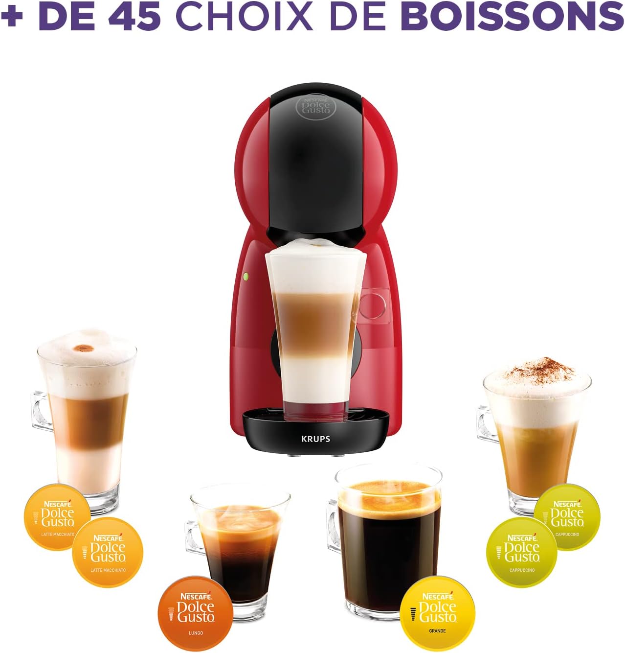Krups Nescafé Dolce Gusto Capsule coffee machine, Pressure 15 bar, Capsule coffee machine, Multi-drinks cold or hot, Intuitive, Compact, Eco mode, Piccolo XS Red KP1A3510 - الصورة 5
