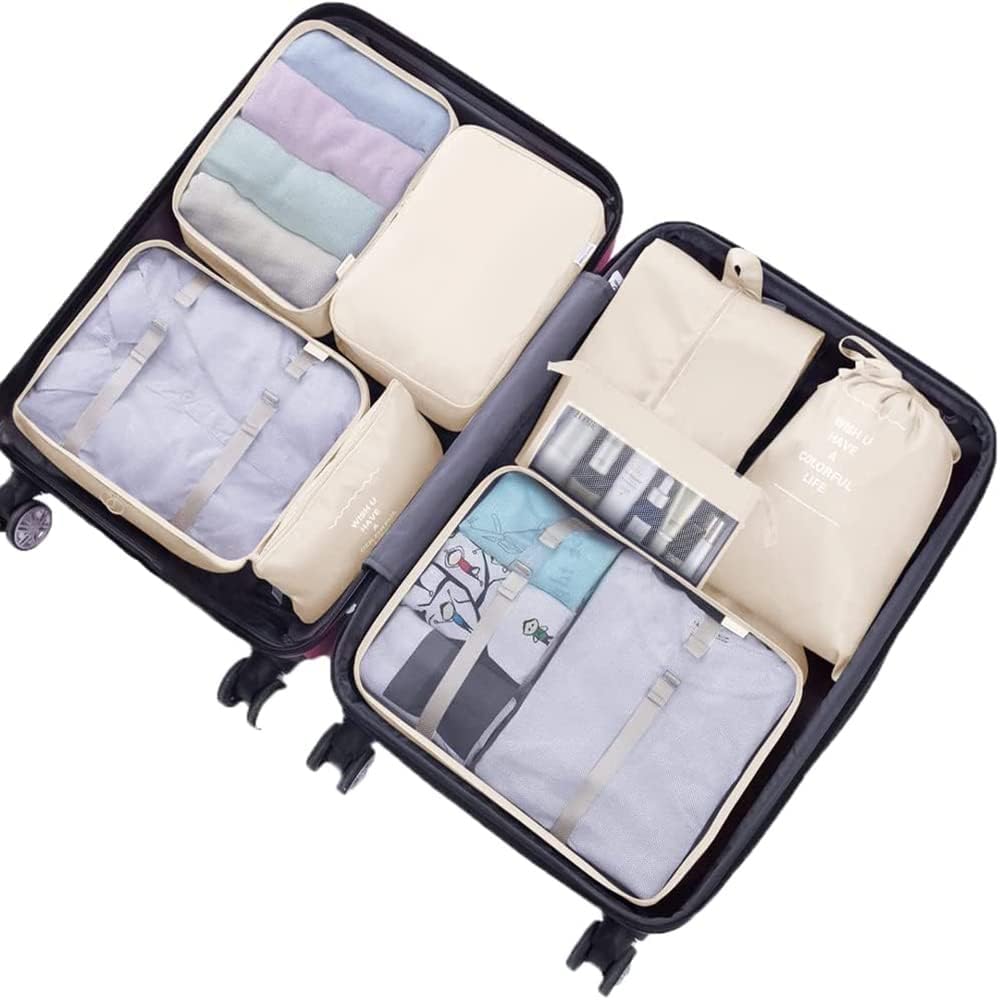 Arabest Packing Cubes for Suitcase, 8 PCS Lightweight Travel Luggage Organizers Set, Waterproof Luggage Packing Cubes for Travel Accessories (Beige) - الصورة 3