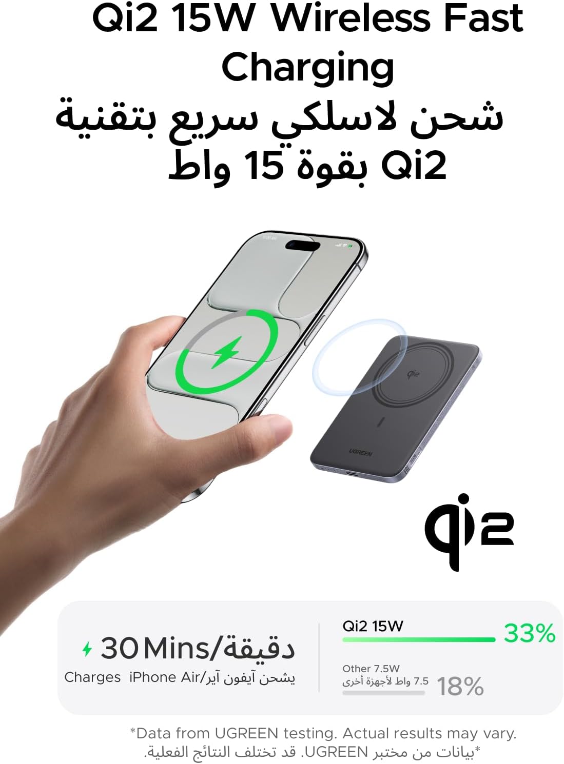 UGREEN MagSafe Power Bank 5000mAh Ultra-Slim Qi2 15W Wireless Charging Grey - الصورة 2