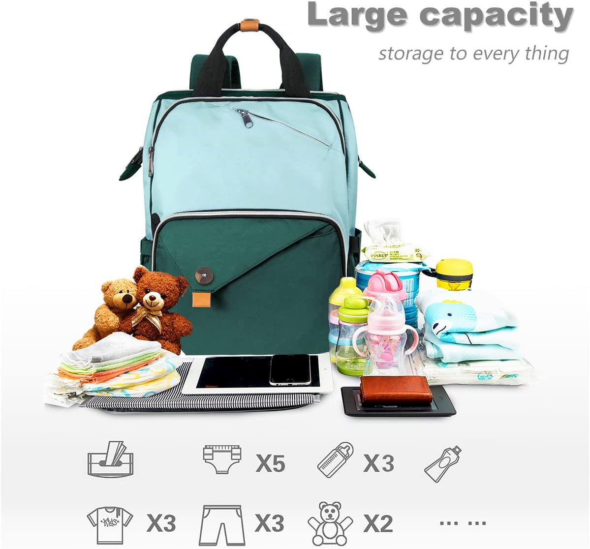 Hap Tim Baby Changing Backpack, Changing Bag, Multifunctional Designer Nappy Bags, Large Capacity, Insulated Pockets, Waterproof, Baby Bag, No Formaldehyde, Travel Backpack for On the Go (EU7340) - الصورة 4