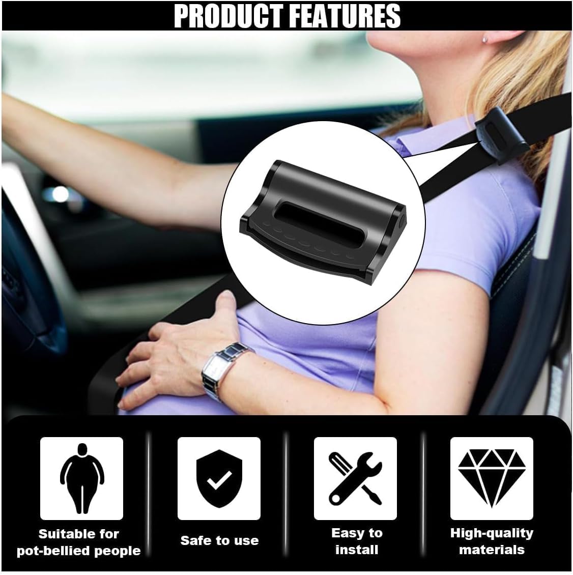 4-Pack Universal Car Seat Belt Adjusters for Adults & Kids - Comfortable Shoulder Neck Protector, Seat Belt Positioner & Retainer Clips - Fits for Car, SUV, Truck (Black) - الصورة 6