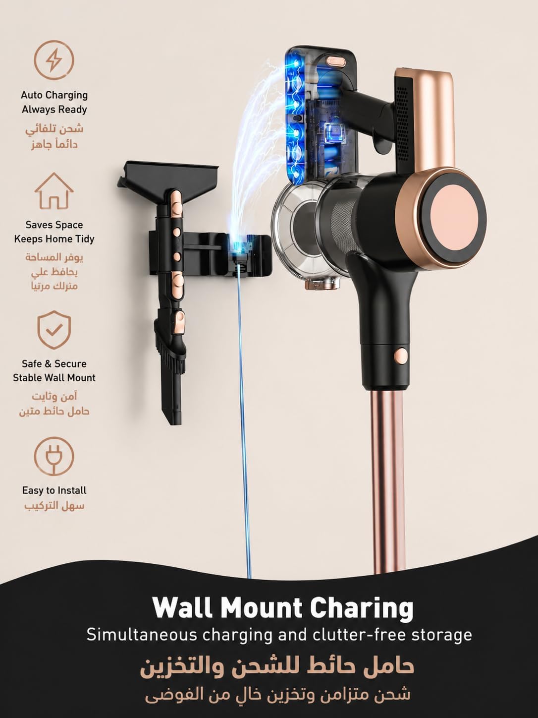 Cordless Vacuum Cleaner, 46KPa/500W Stick Vacuum with 55 Mins Runtime, Self-Standing Vacuum Cleaner for Home, LED Display, Anti-Tangle Brush, Rechargeable Vacuum for Pet Hair, Carpet & Hard Floors - الصورة 8